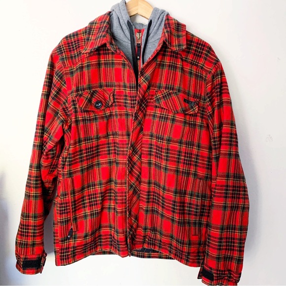 ANALOG Red Plaid Layered Men’s jacket Sz M - Picture 1 of 11